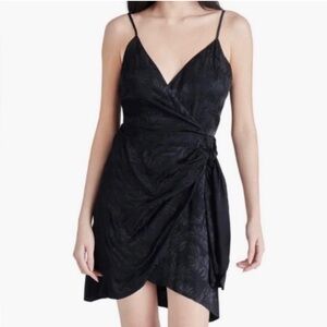 Steve Madden Georgina Black Satin Floral Dark Holiday Office Party Dress Size M